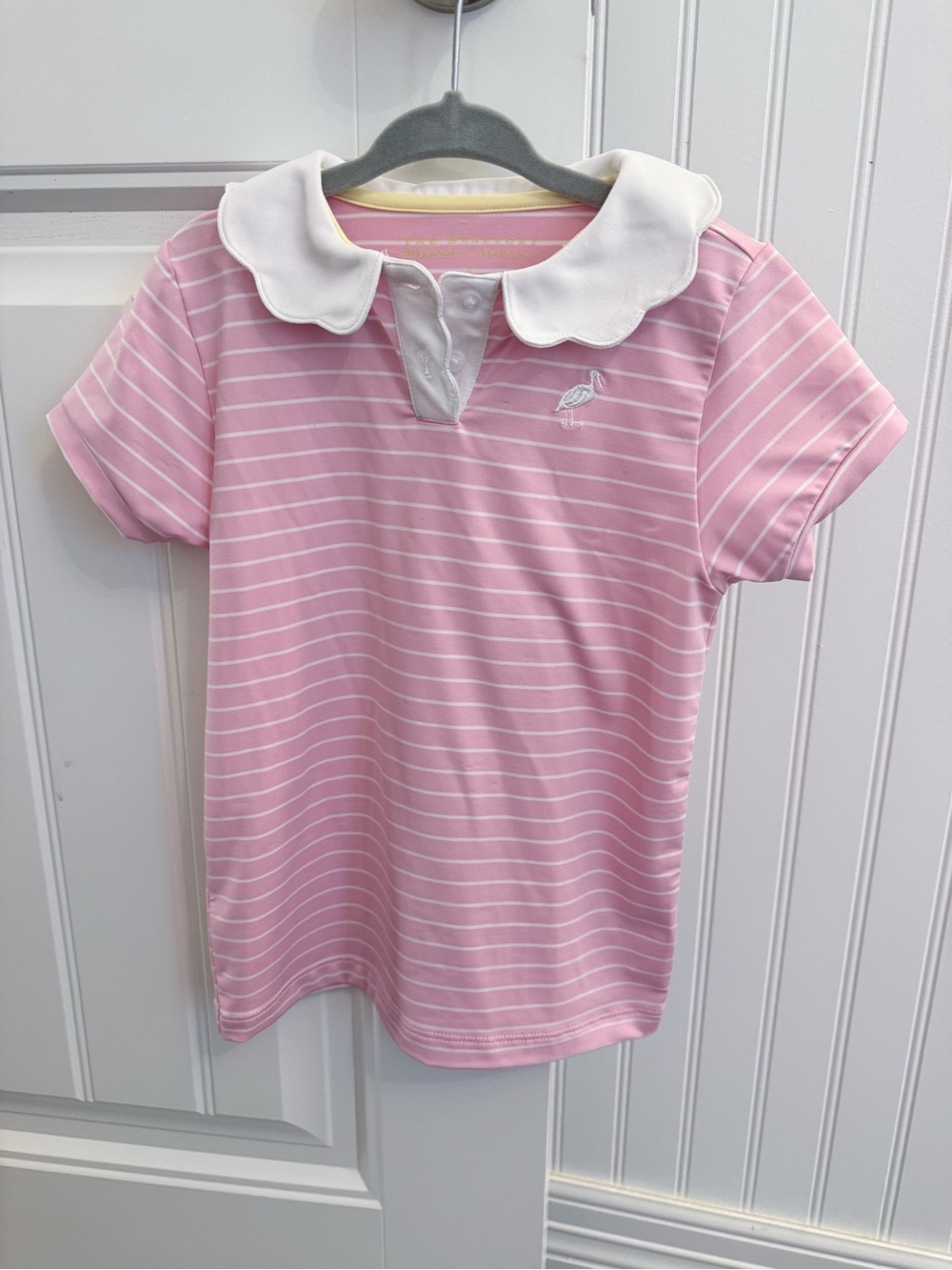 Girls' TBBC Pink Striped Polo Top with Peter Pan Collar
